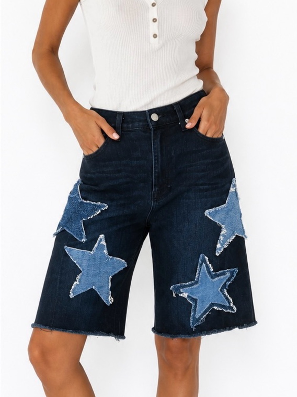 pistola Dark Indigo Denim Star Patch Bermuda Shorts